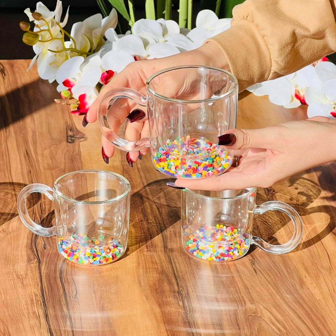 Transparent Double Wall Confetti Glitter Glass Mug