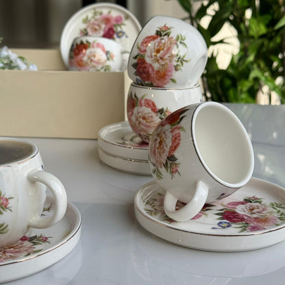Floral Design Coffee Cup & Saucer Set