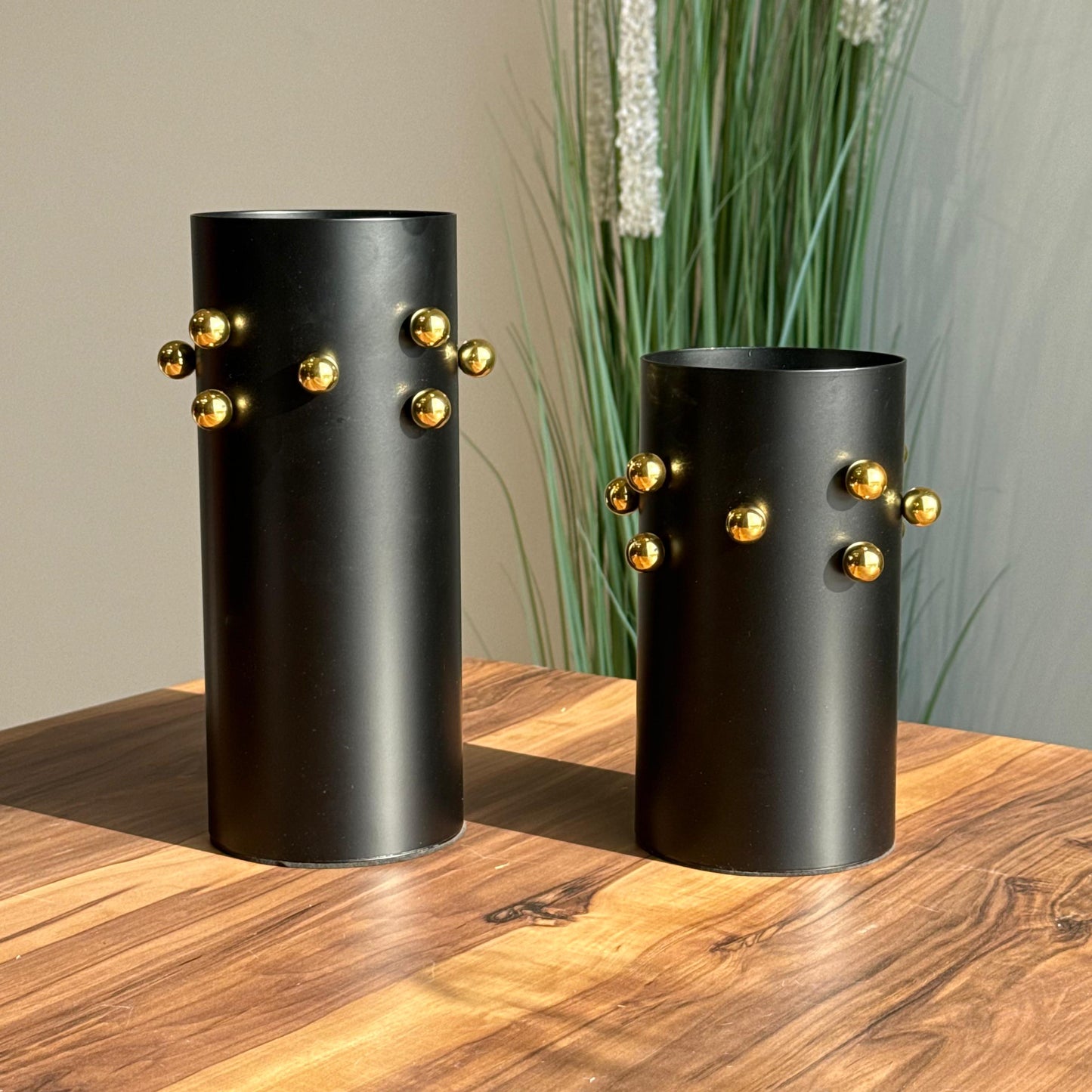 Luxury Matte Black Vases With Golden Accents
