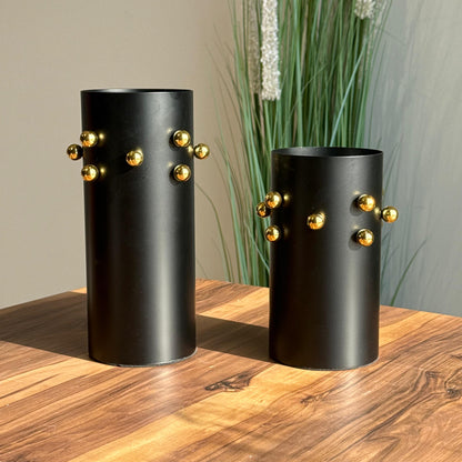 Luxury Matte Black Vases With Golden Accents
