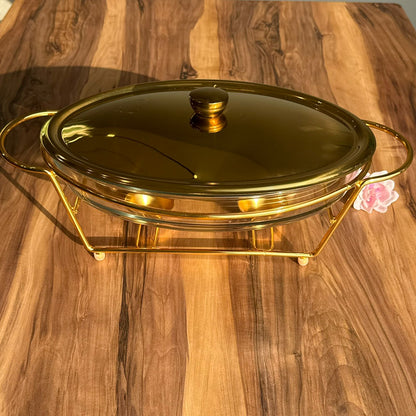 مجموعة أطباق تقديم الطعام الزجاجية الذهبية الفاخرة - تصاميم بيضاوية ودائرية