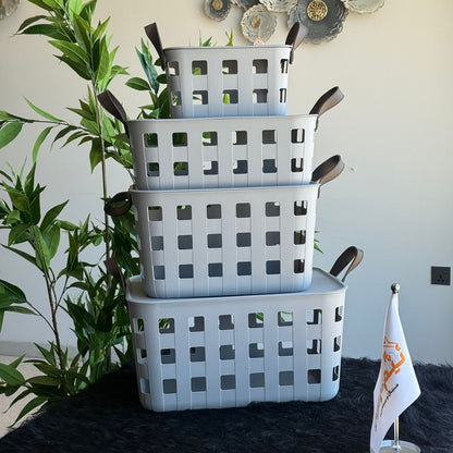 Stackable & Ventilated Design Plastic Storage Baskets With Handles