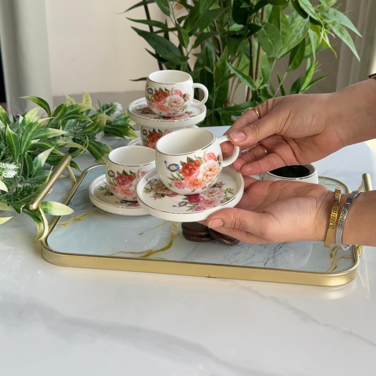 Floral Design Coffee Cup & Saucer Set