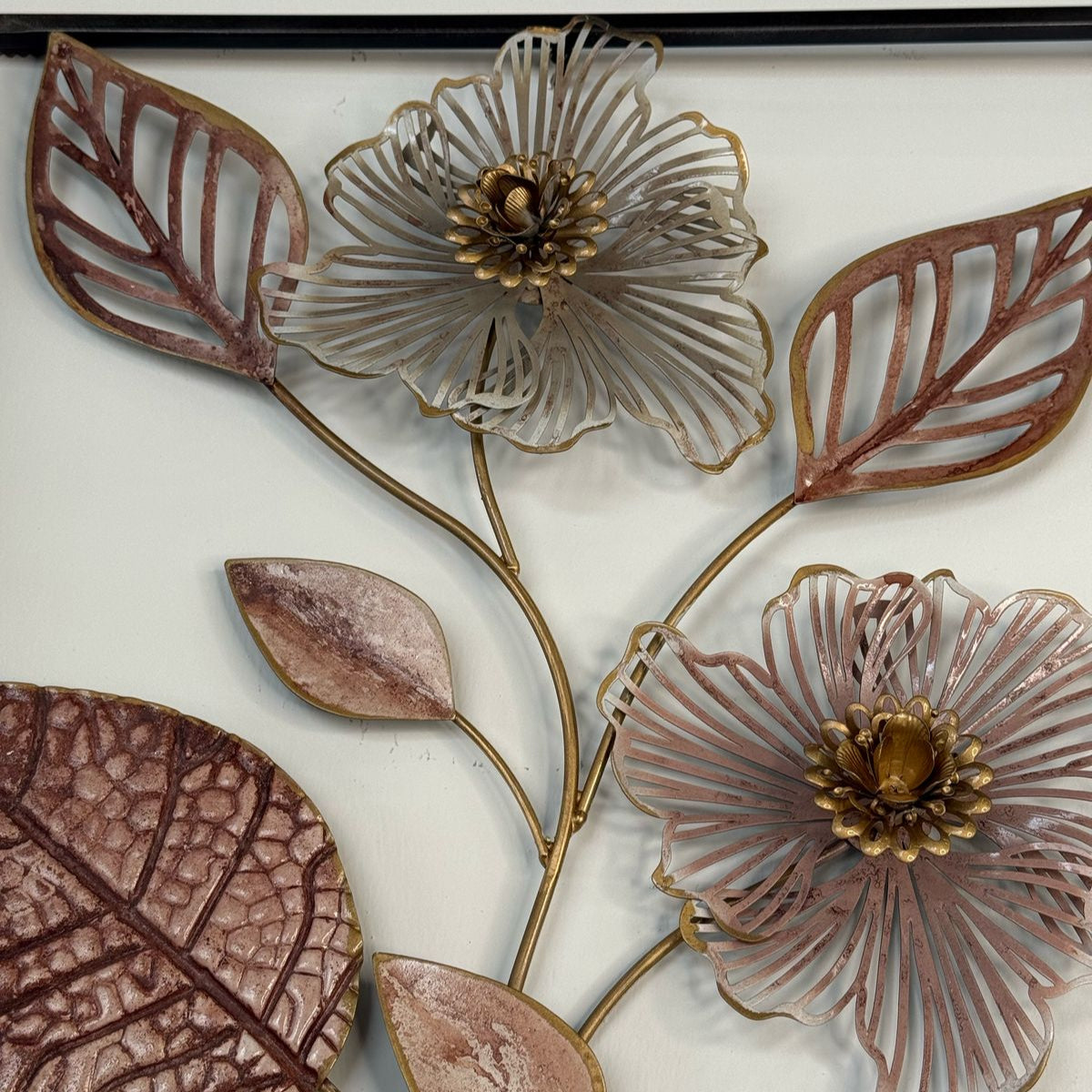 Elegant Metal Vase Of Flowers With Frame Wall Decor