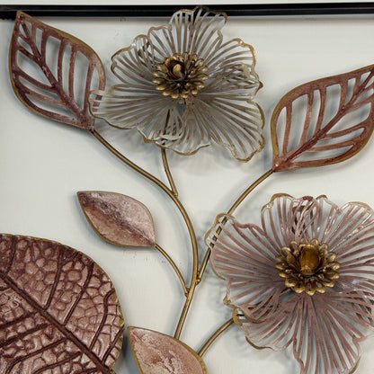 Elegant Metal Vase Of Flowers With Frame Wall Decor