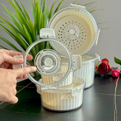 حاوية تخزين طعام دائرية محكمة الغلق مع قرص لعرض التاريخ - مجموعة من 4 قطع