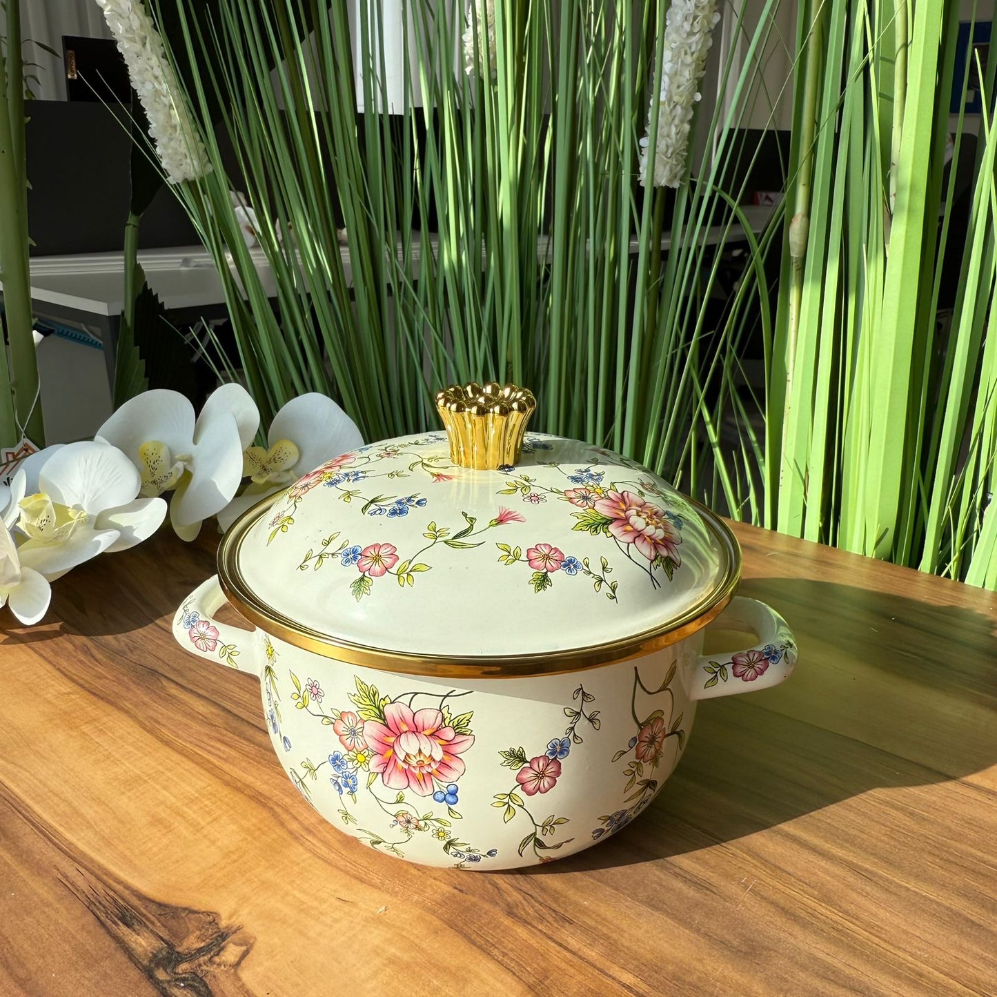 Enamel Cooking Floral Design Stockpot