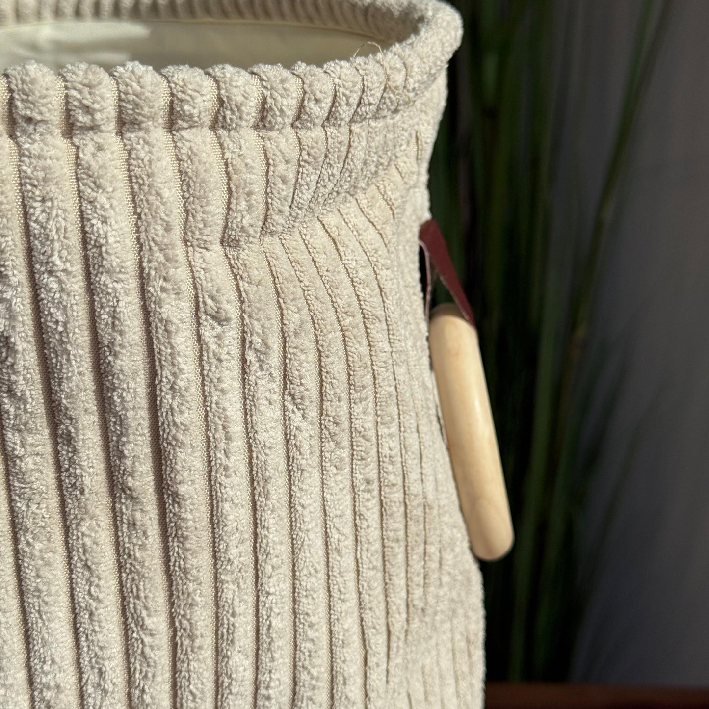 Corduroy Storage Basket with Wooden Ring Handles