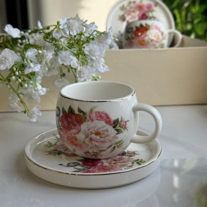Floral Design Coffee Cup & Saucer Set