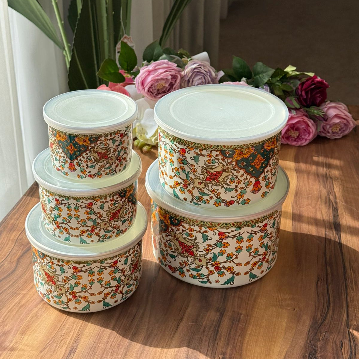 Set Of 5- PCS Ornate Heritage Storage Boxes With Lids