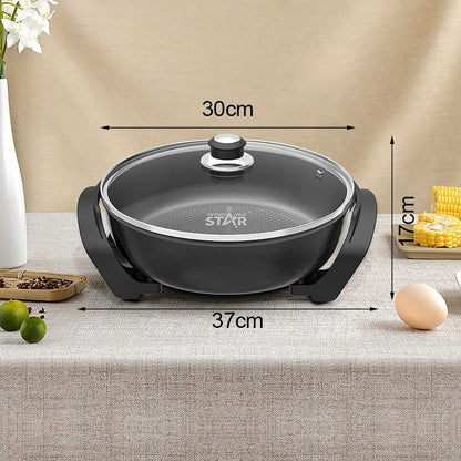 5.2L Electric Nonstick Frying Pan With Glass Lid