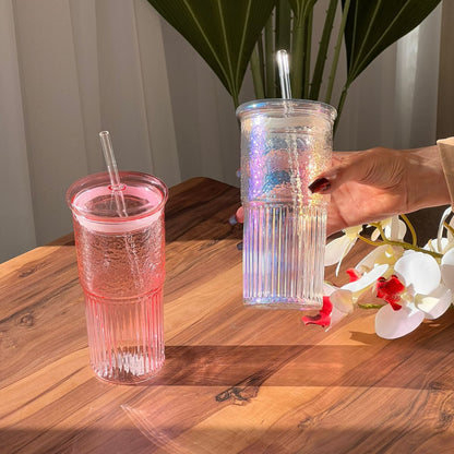 Transparent Rainbow Reflection Glass with Lid and Strew