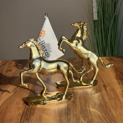 Golden Ceramic Horse Figurine on Pedestal