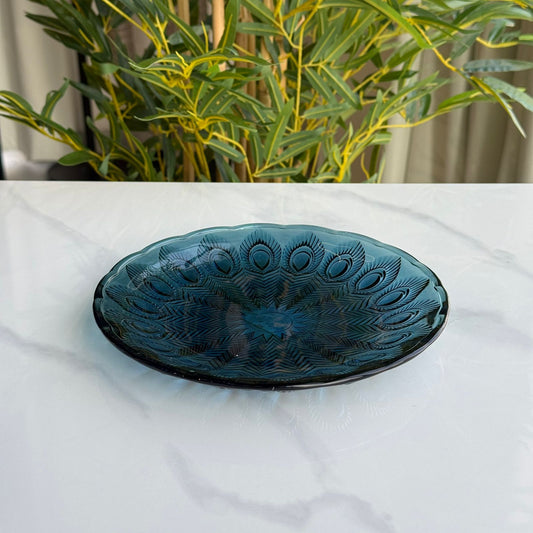 Peacock Embossed Glass Bowl with Plate