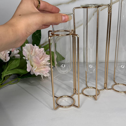 Hanging Glass Tube Vases with Metal Flower Holder