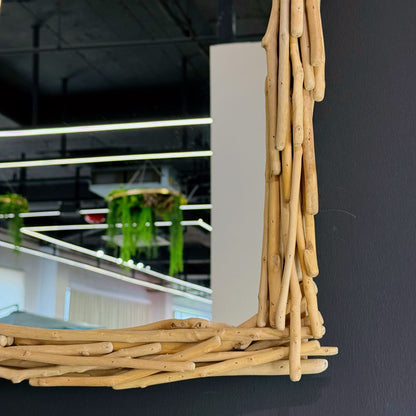 Natural Wood Wall Mounted Mirror