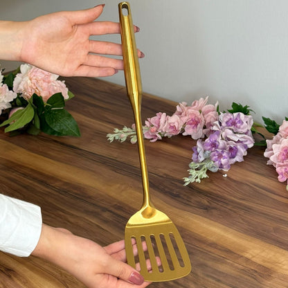 Elegant Gold Stainless Steel Cooking Utensil Set With Stand