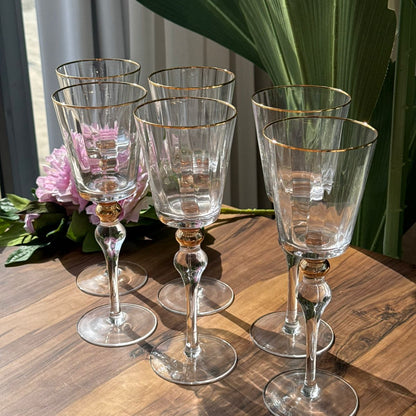 طقم كؤوس كريستالية أنيقة بحواف ذهبية - 6 قطع