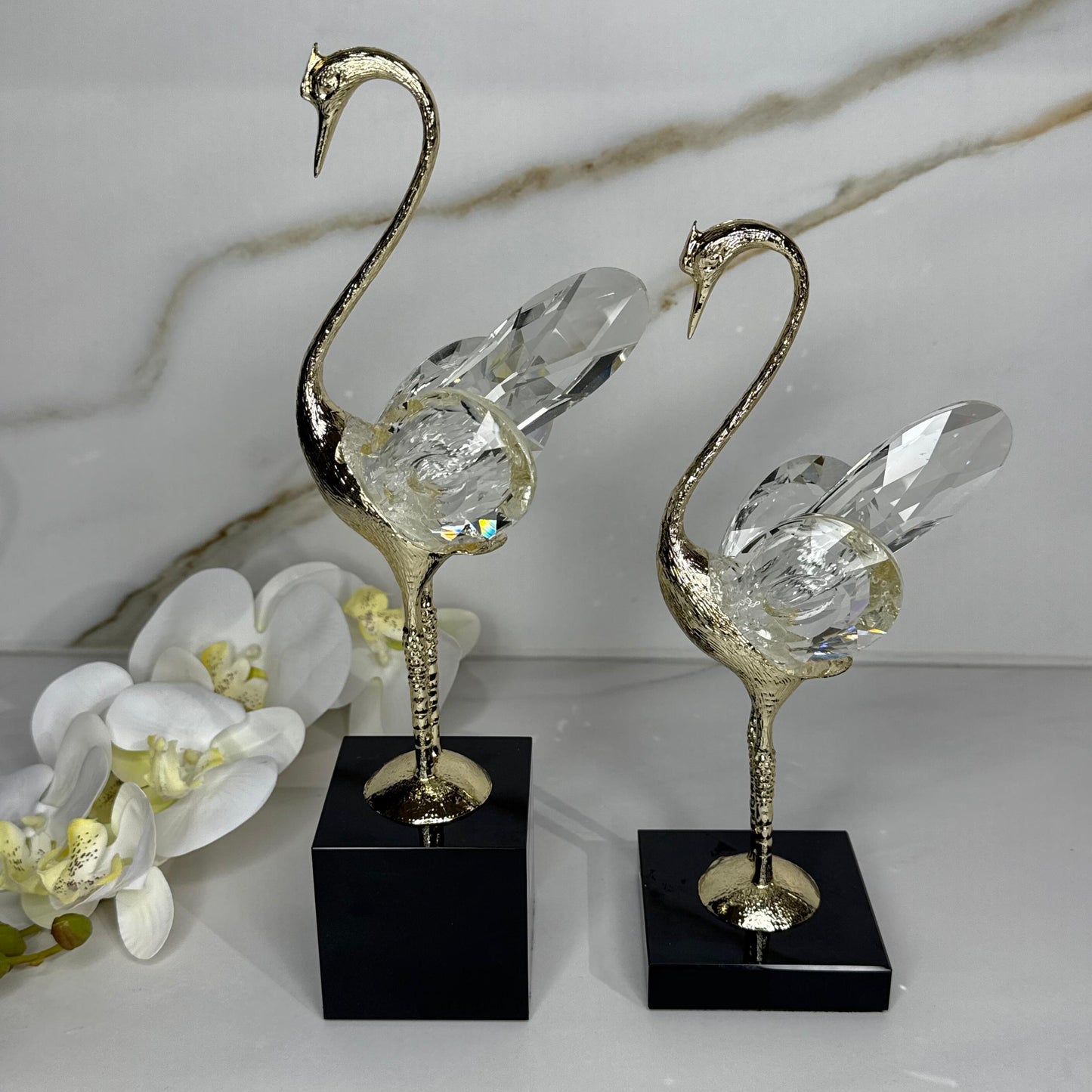 Crystal Winged Swan Figurine - Set Of 2