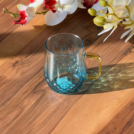 Set Of Transparent Blue Diamond Pattern Glass Mug - 6 Pieces