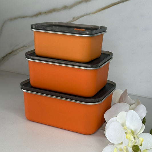 3 Sized - Stackable Steel Food Storage Containers Set With Lids