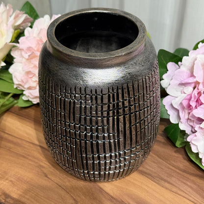 Rustic Grid-Textured Ceramic Vase