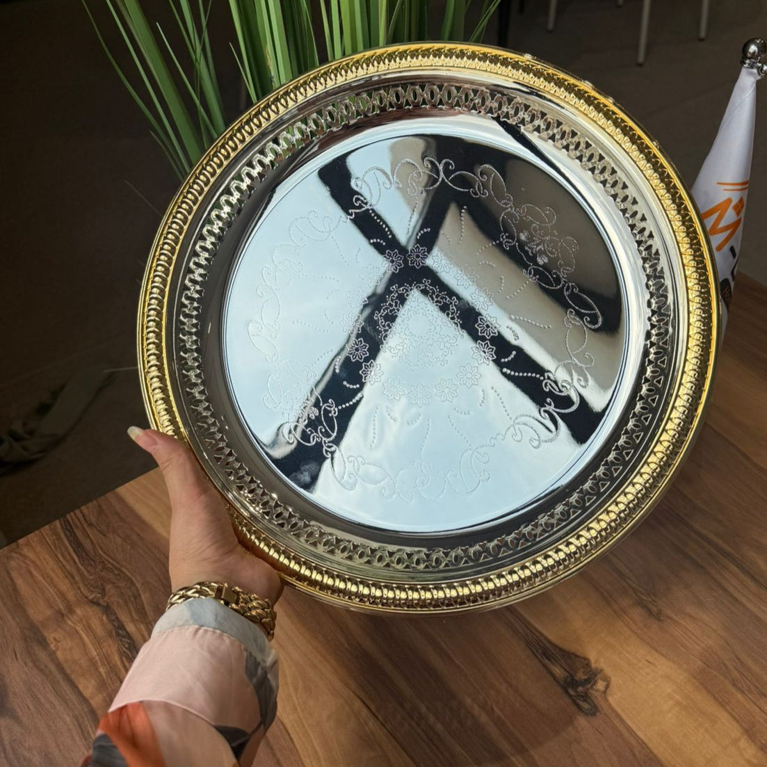 Luxury Decorative Gold Edge Round Tray