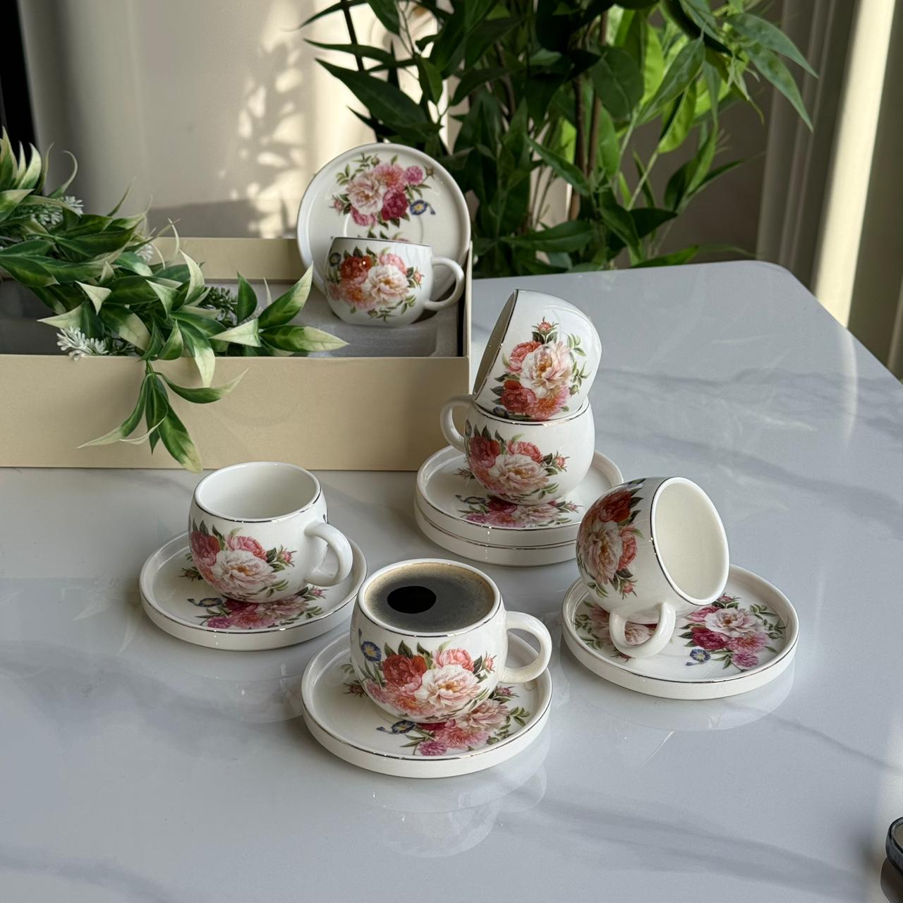 Floral Design Coffee Cup & Saucer Set