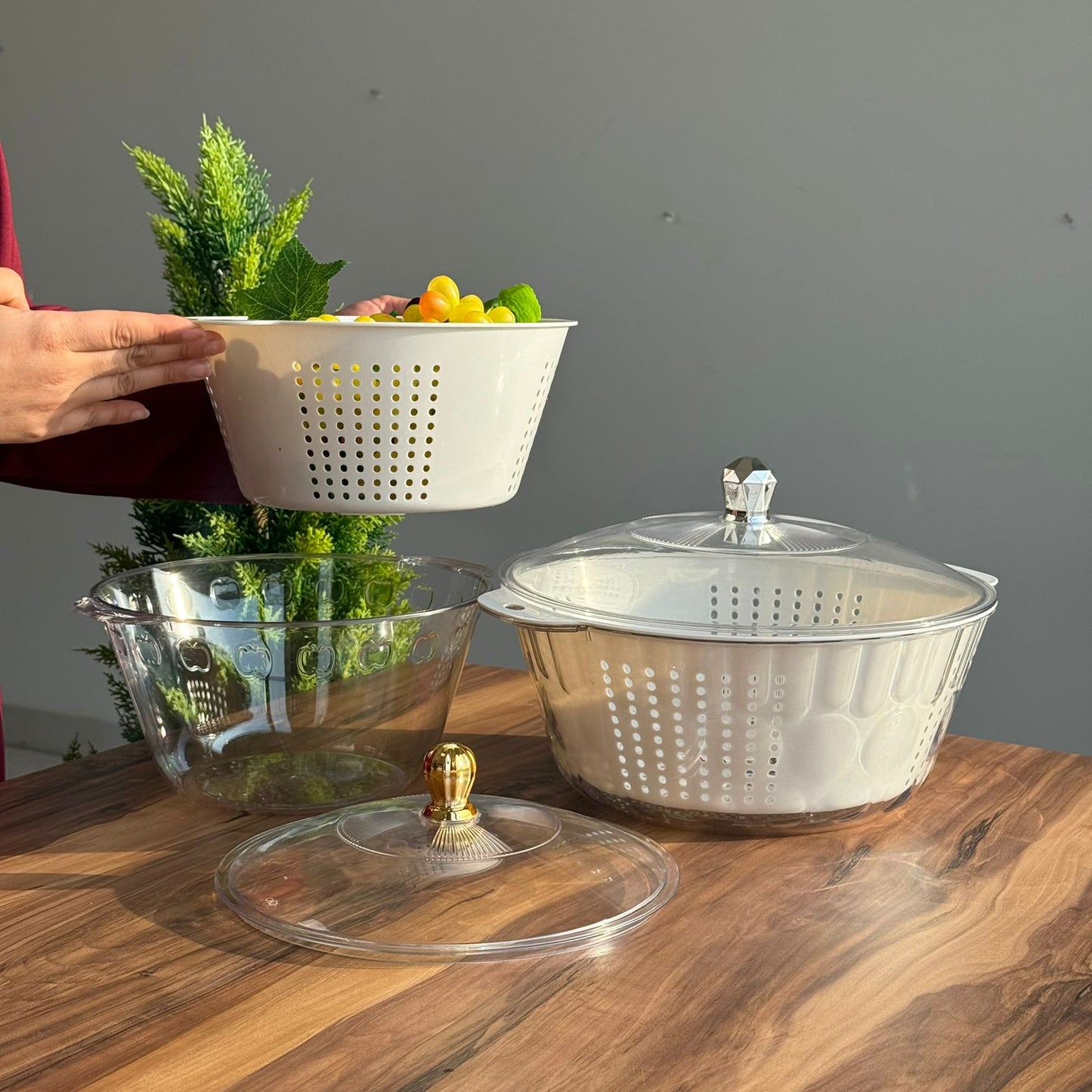 Multi-Purpose Washing & Storage Bowl Strainer With Lid - Round