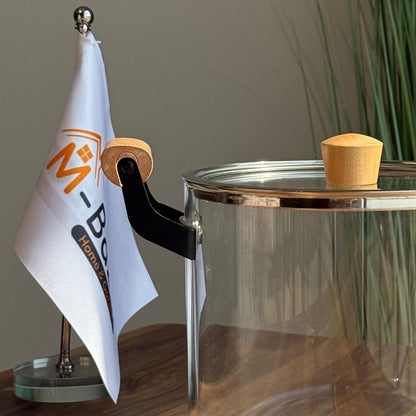 Modern Glass Cooking Pot with Wooden Handles and Lid