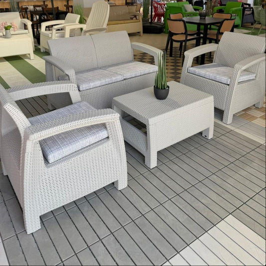 Modern Garden Seating Set - Light Grey & Decorative Cushion