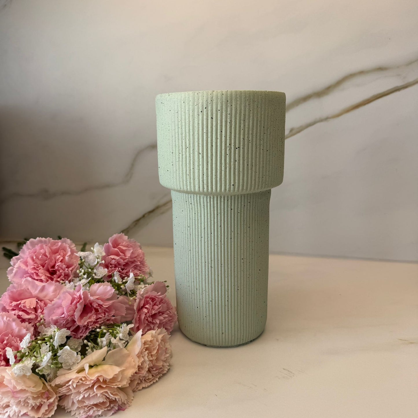 Modern Ribbed Sage Ceramic Vase