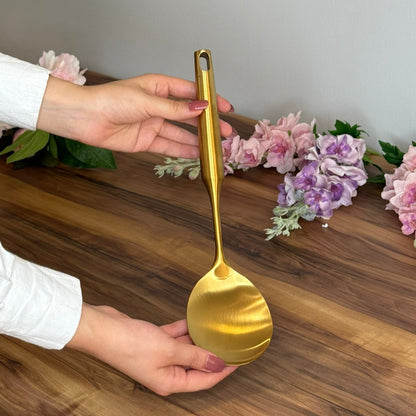 Elegant Gold Stainless Steel Cooking Utensil Set With Stand