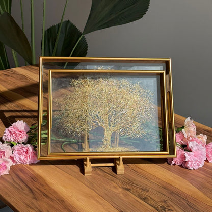 Luxury Serving Tray with Gold Tree Artwork
