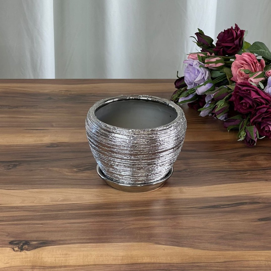 Vintage Silver Indoor/Outdoor Ceramic Planter