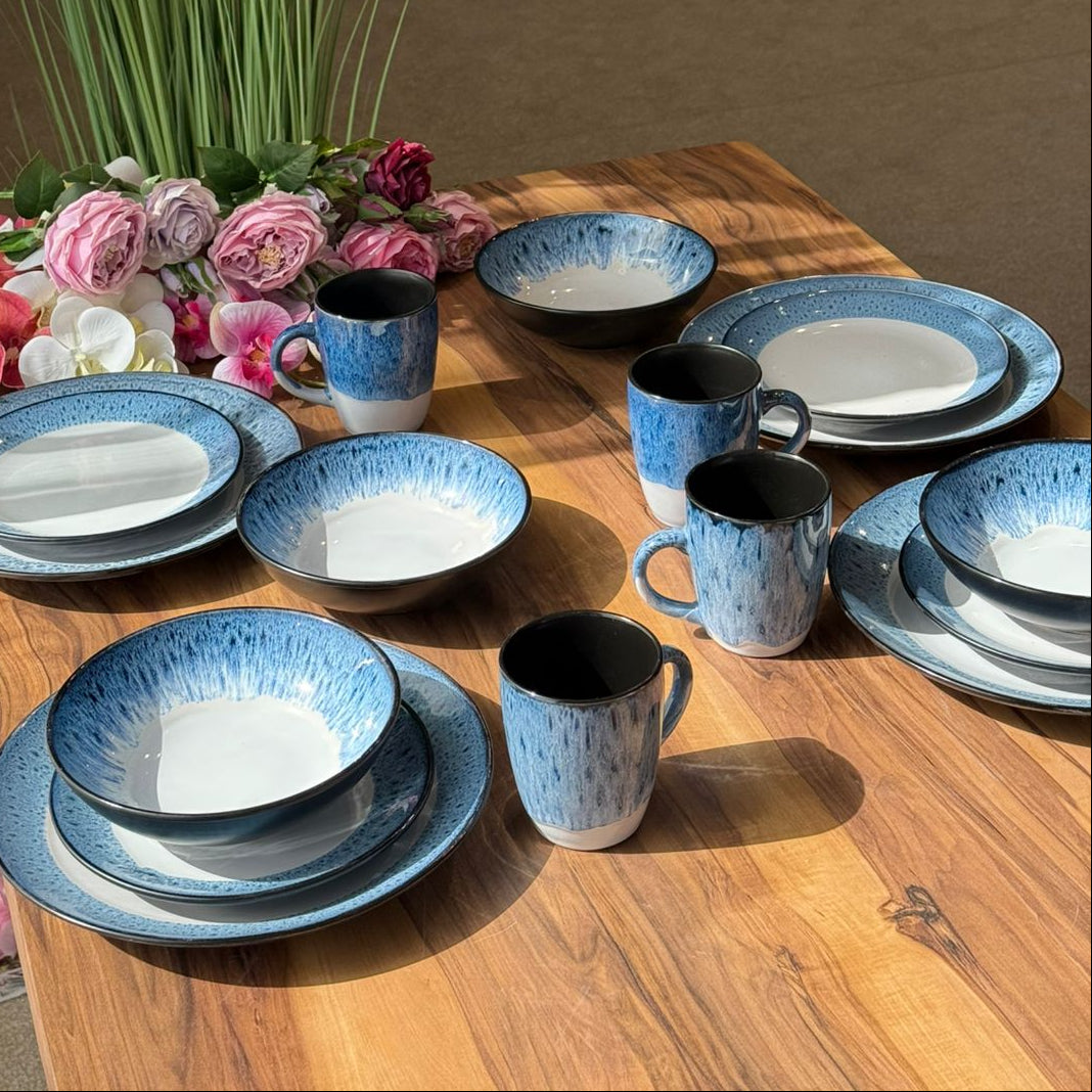 Aurora Mist -16-PCS Speckled Blue Dinnerware Set