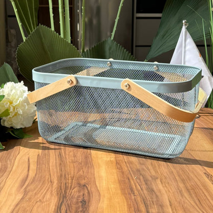 Mesh Storage Basket With Wooden Handle