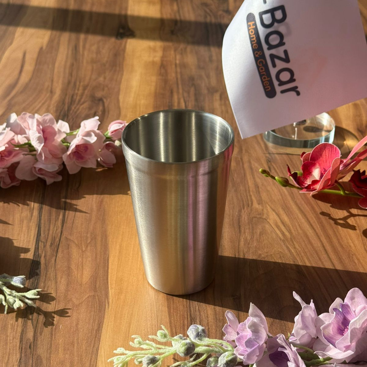 كوب شرب فضي فاخر من الفولاذ المقاوم للصدأ