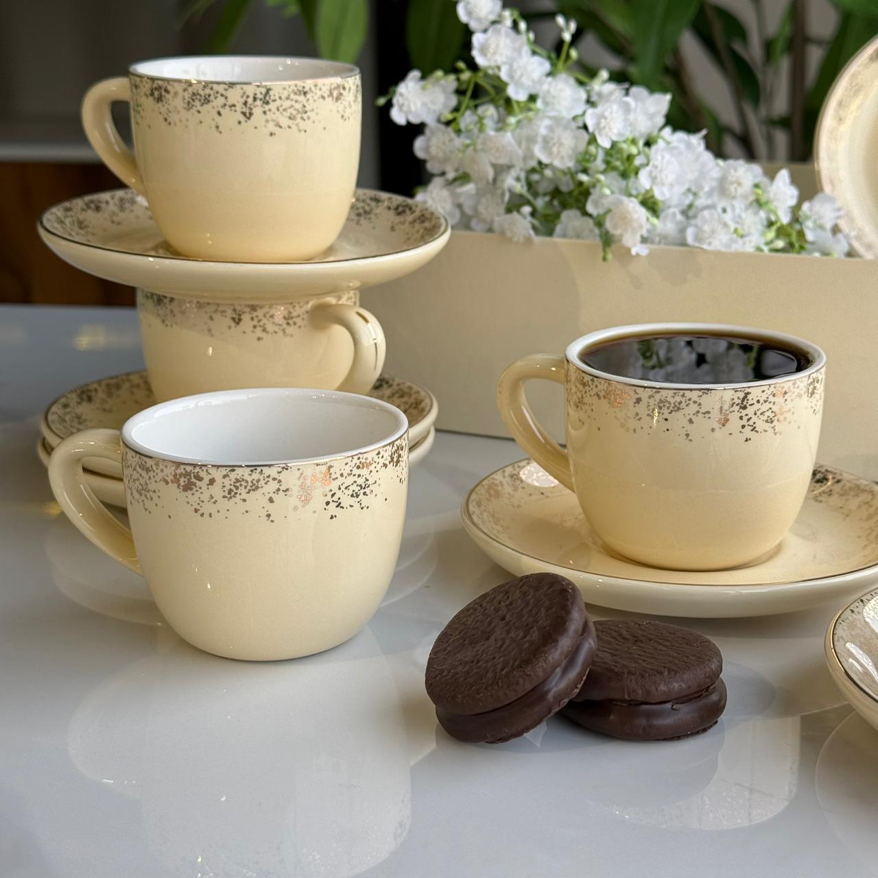 Elegant Stoneware Coffee Cup & Saucer Set