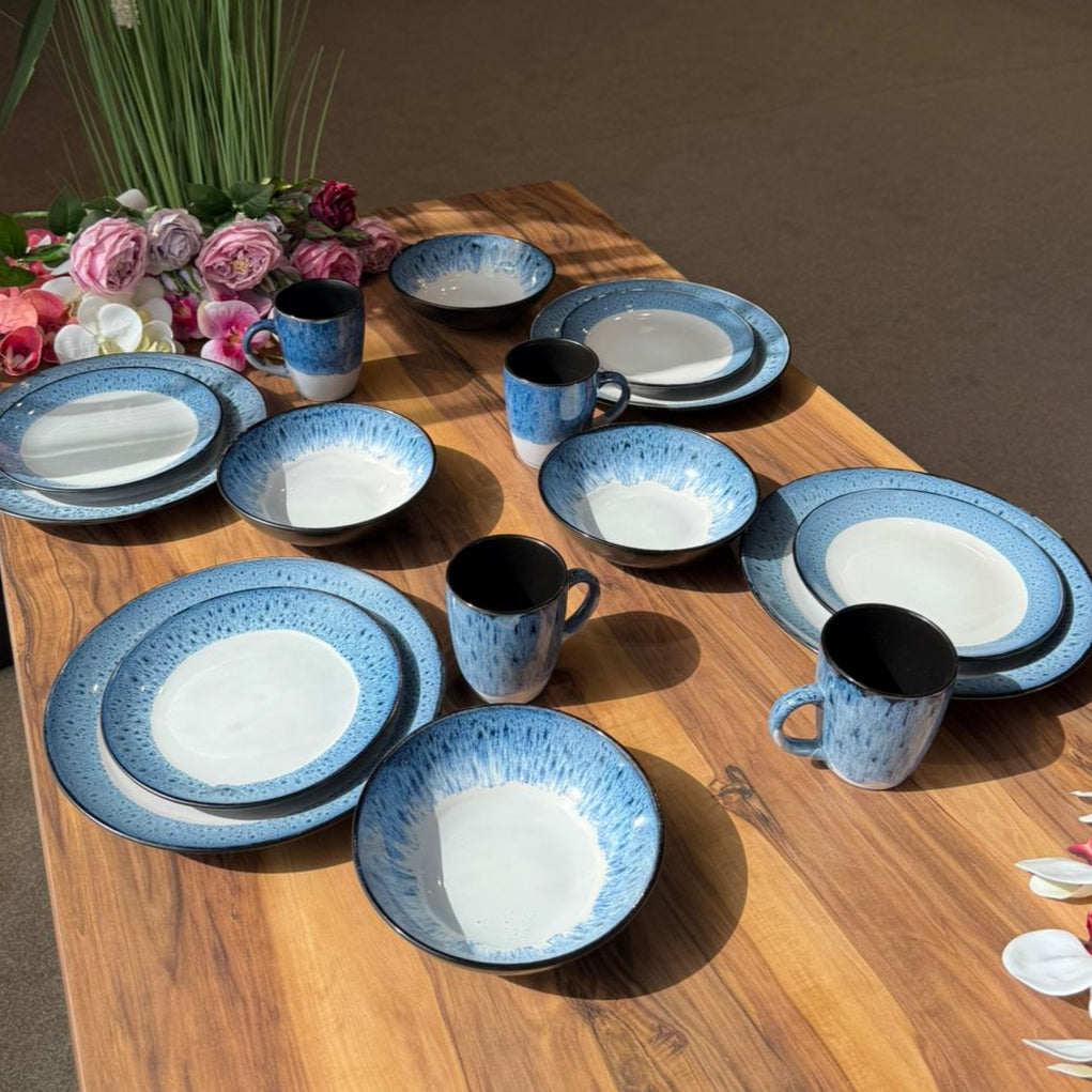 Aurora Mist -16-PCS Speckled Blue Dinnerware Set