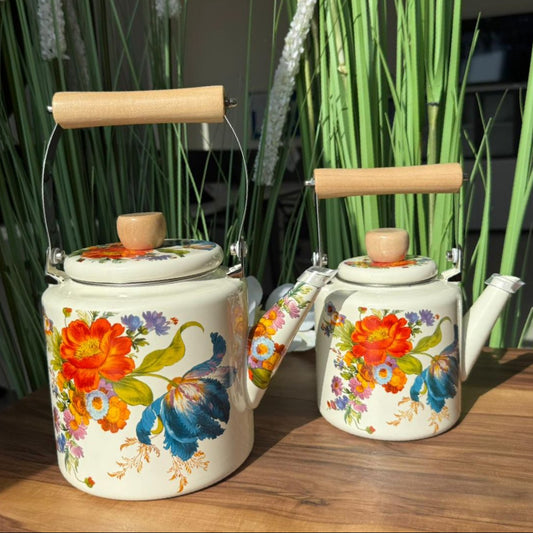 Stovetop Vintage Enamel 1.3/2L Teapot With Wooden Handle