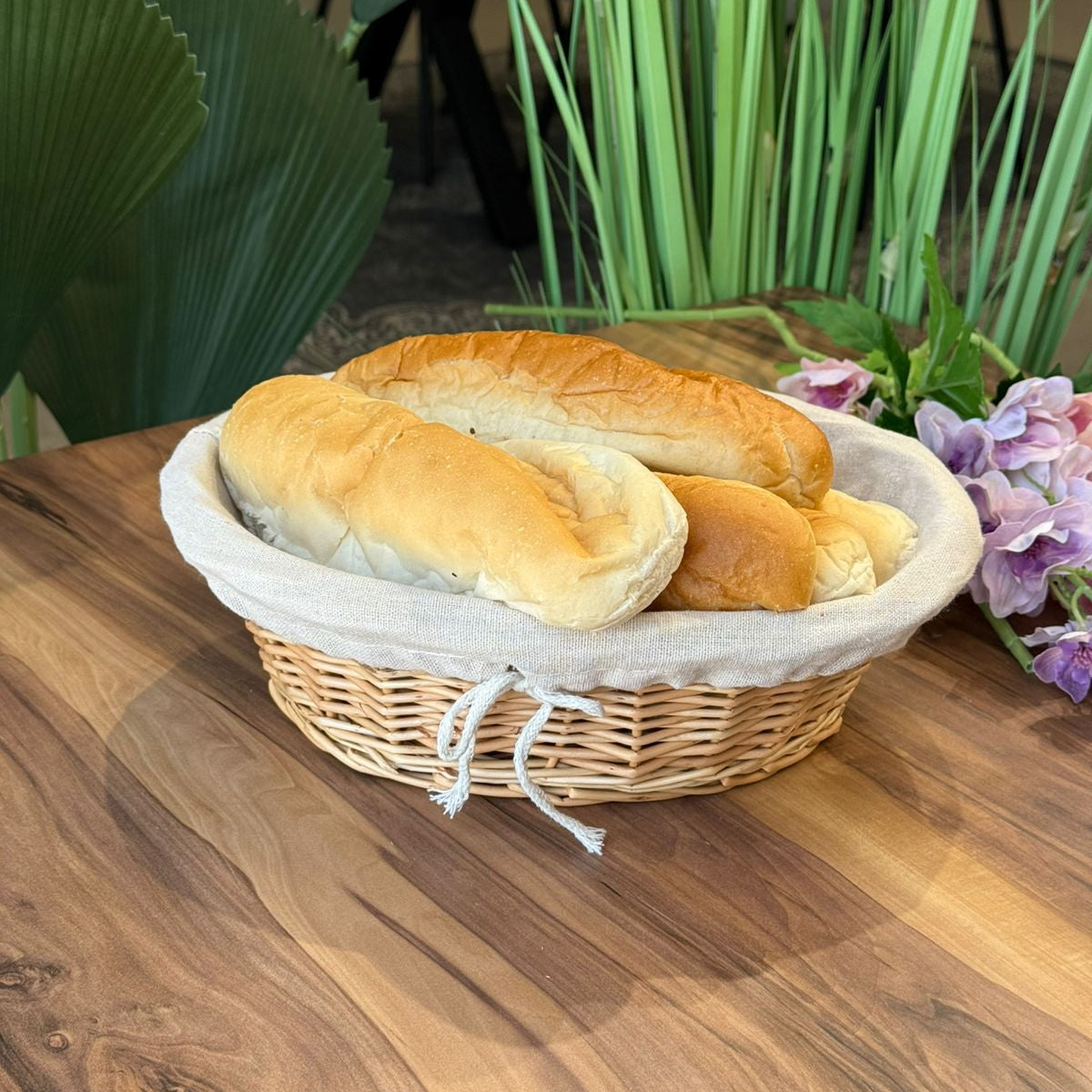 2 Sized Oval Wicker Willow Storage Basket With Cloth Lining