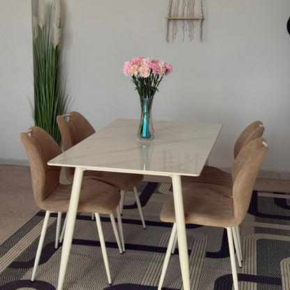 Dany Table and Roza Chairs Dining Set - White & Light Brown