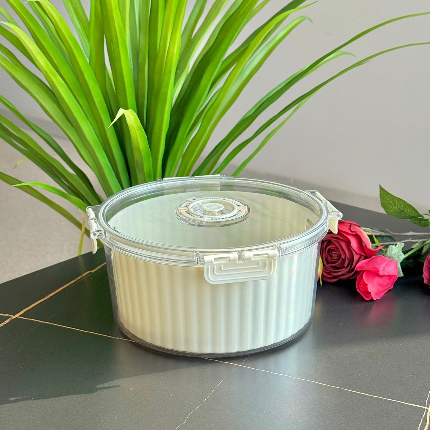 حاوية تخزين طعام دائرية محكمة الغلق مع قرص لعرض التاريخ - مجموعة من 4 قطع