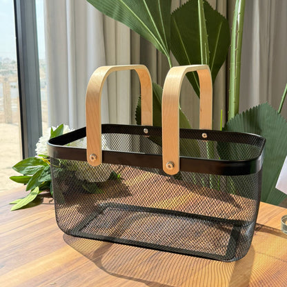 Mesh Storage Basket With Wooden Handle