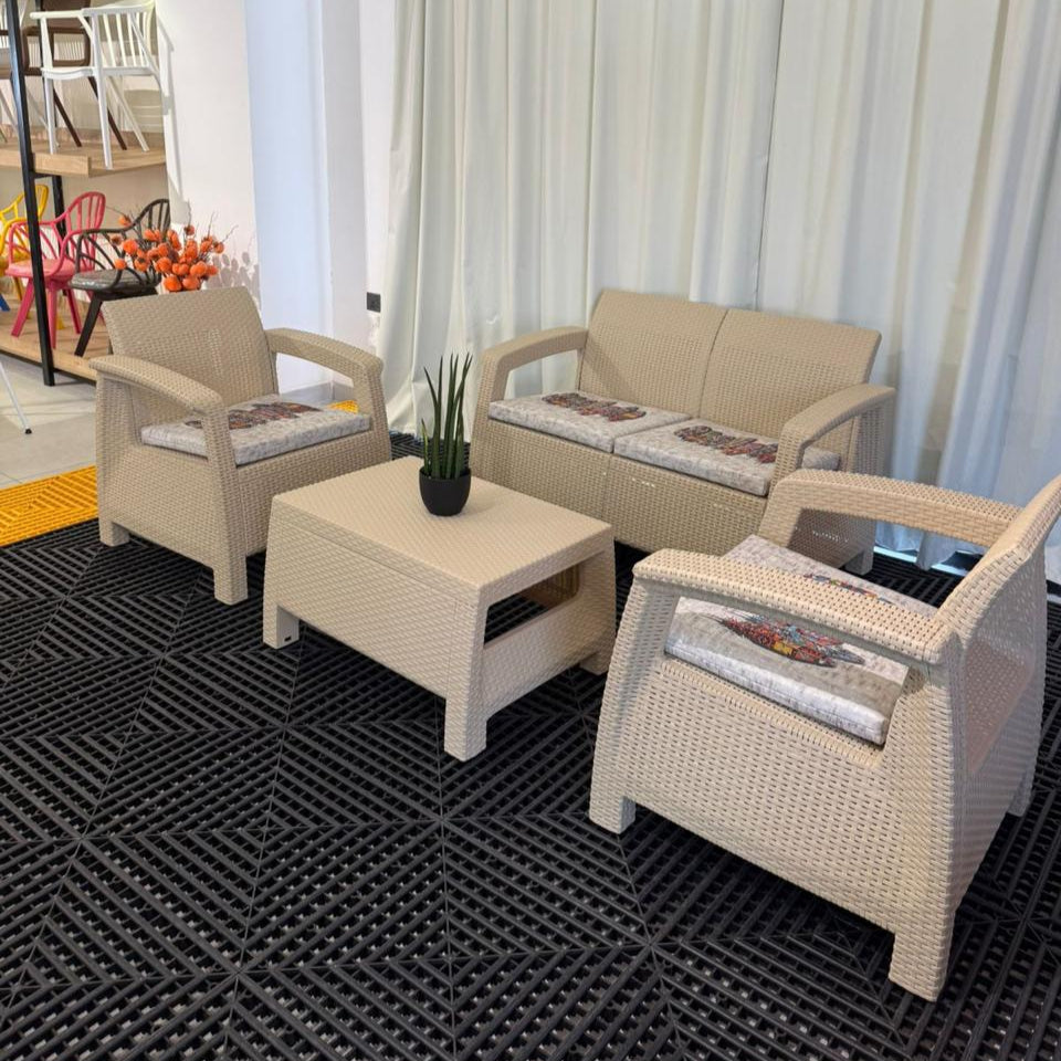 Modern Garden Seating Set - Beige & Decorative Cushion