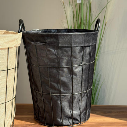 سلة تخزين معدنية متعددة الاستخدامات مع بطانة داخلية من القماش - دائرية