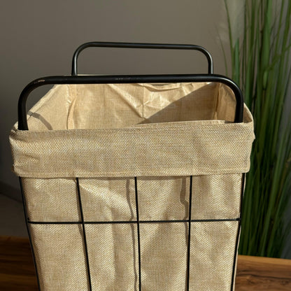 سلة تخزين معدنية متعددة الاستخدامات مع بطانة داخلية من القماش