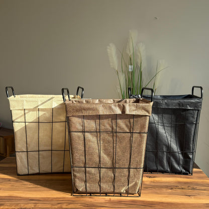 سلة تخزين معدنية متعددة الاستخدامات مع بطانة داخلية من القماش