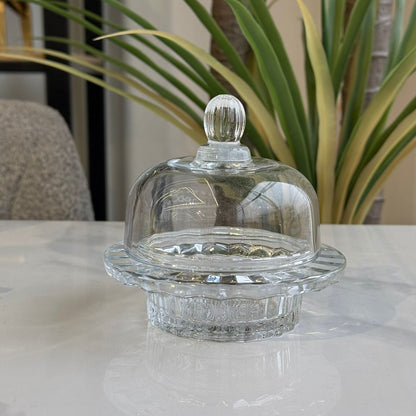 طبق تقديم زجاجي صغير مع غطاء